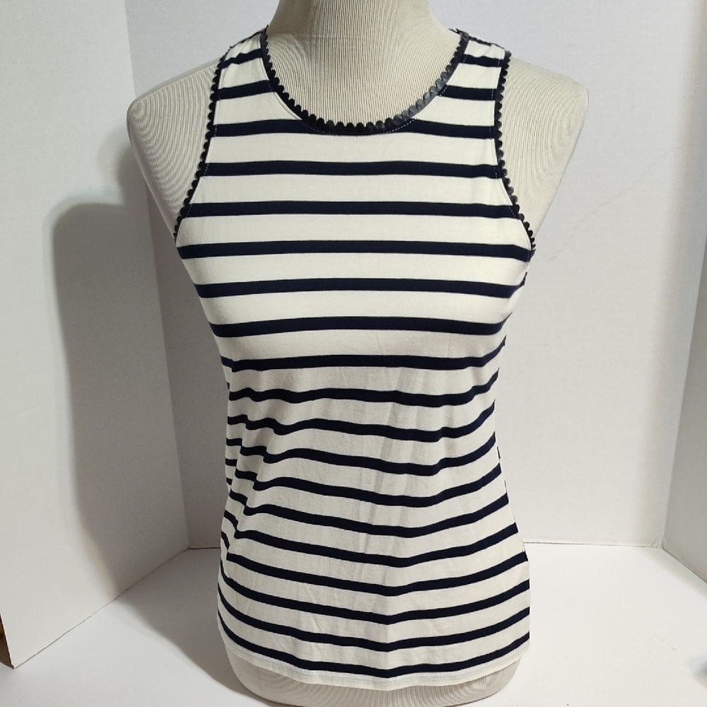 J.Crew Faux-Leather Scalloped Trim Tank Top in Stripe Size XS